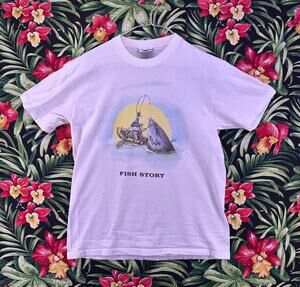 Vintage Lee Whit Tshirt Fish Story Shark Fishing Size Large